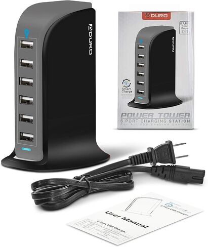 Aduro 40W 6-Port USB Desktop Charging Station Hub Wall Charger for iPhone iPad Tablets Smartphones with Smart Flow (Black/Grey) in Kuwait
