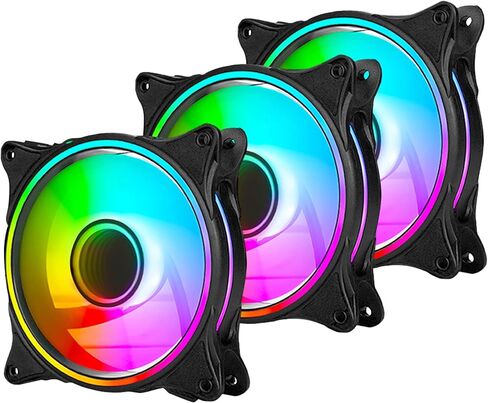 120mm Computer PC Cooling Fan White LED Game Case Cooler Fan Quiet 12V Computer PC Fan with Triple Light Loop 3-Pack in Kuwait