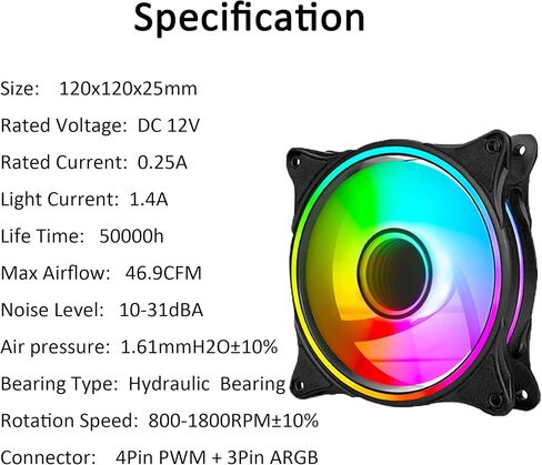 120mm Computer PC Cooling Fan White LED Game Case Cooler Fan Quiet 12V Computer PC Fan with Triple Light Loop 3-Pack in Kuwait