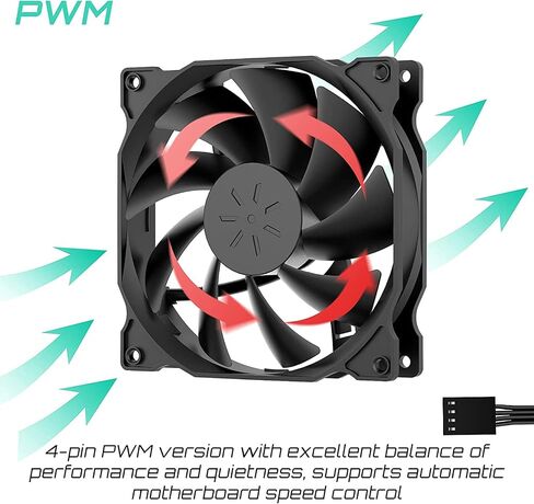 upHere 12BK4-5 PWM Case Fan,120mm PC Fan,High Performance Cooling Fan, 4-Pin, Adjustable Speed 900-1800 RPM, Compatible with Desktop in Saudi Arabia