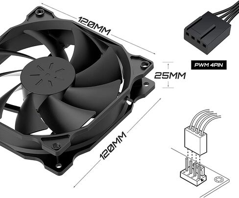upHere 12BK4-5 PWM Case Fan,120mm PC Fan,High Performance Cooling Fan, 4-Pin, Adjustable Speed 900-1800 RPM, Compatible with Desktop in Saudi Arabia