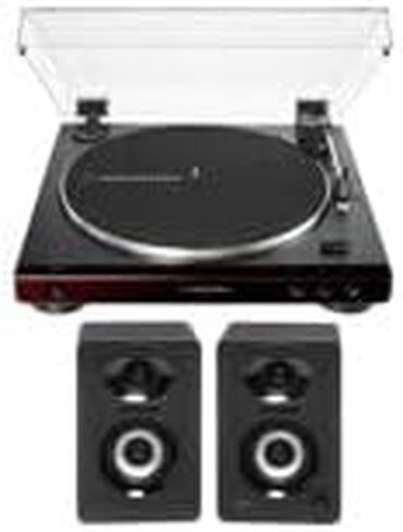 Audio-Technica AT-LP60X Fully Automatic Belt-Drive Stereo Turntable (Brown) Bundle with Bluetooth Studio Monitors - Pair (2 Items) in Saudi Arabia
