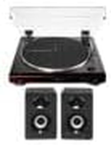 Audio-Technica AT-LP60X Fully Automatic Belt-Drive Stereo Turntable (Brown) Bundle with Bluetooth Studio Monitors - Pair (2 Items) in Saudi Arabia