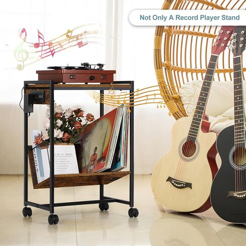 حامل مشغل تسجيل مع حامل ليلي للتخزين من الفينيل مع منافذ طاقة، حامل تخزين تسجيل الفينيل على عجلات، حامل قرص دوار أبيض لغرفة المعيشة وغرفة النوم، سعة كبيرة، أبيض in Kuwait