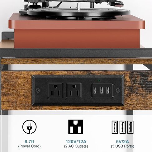 حامل مشغل تسجيل مع حامل ليلي للتخزين من الفينيل مع منافذ طاقة، حامل تخزين تسجيل الفينيل على عجلات، حامل قرص دوار أبيض لغرفة المعيشة وغرفة النوم، سعة كبيرة، أبيض in Kuwait