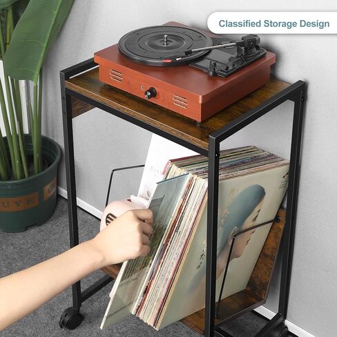 حامل مشغل تسجيل مع حامل ليلي للتخزين من الفينيل مع منافذ طاقة، حامل تخزين تسجيل الفينيل على عجلات، حامل قرص دوار أبيض لغرفة المعيشة وغرفة النوم، سعة كبيرة، أبيض in Kuwait