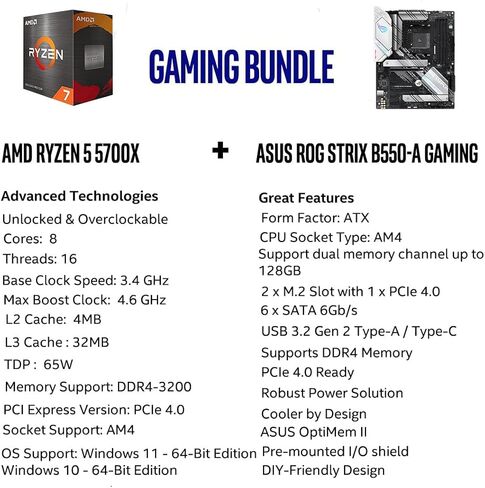 Micro Center AMD Ryzen 7 5700X 8-Core 16-Thread Unlocked Desktop Processor Bundle with ASUS ROG Strix B550-A AMD AM4 Zen 3 Ryzen 5000 ATX Gaming Motherboard in Saudi Arabia