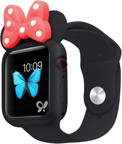 Cute Cartoon Soft TPU Case Lovely Polka Dots Bowknot Protective Bumper Frame Anti-Scratch Cover [No Screen] Compatible with 40mm Apple Watch SE 2/SE/Series 4 5 6, Black/Black in Kuwait