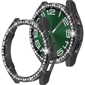2 in 1 Watch Protective Case for Samsung Galaxy Watch 6 Classic 43mm, PC Durable Bumper Cover, Glitter Rhinestone Bezel Ring, Black