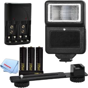 eDealz Digital Camera Flash, Bracket and 4X AA Batteries and Charger for Fuji, Samsung, Leica, Panasonic, Kodac & More Cameras & Camcorders in Saudi Arabia