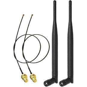 Bingfu ثنائي النطاق WiFi 2.4 جيجا هرتز 5 جيجا هرتز 5.8 جيجا هرتز 6dBi RP-SMA ذكر هوائي و 20 سم 8 بوصة U.FL IPX IPEX MHF4 إلى RP-SMA كابل تمديد أنثى 2 حزمة لـ M.2 NGFF Intel Wireless Network Card WiFi محول الكمبيوتر المحمول