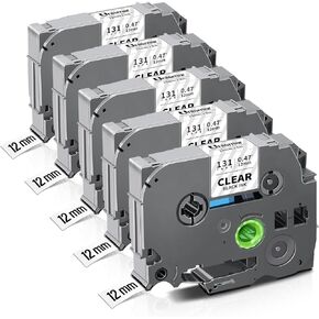 Unismar 1/2'' Black on Clear TZe Label Tape Compatible for Brother TZe-131 | TZe131 TZ 12mm 0.47 Laminated Tape Clear for Ptouch PTD220 PTD200 PTD210 PTD400AD PTH100 Label Maker, 1/2'' x 26.2', 5-Pack in Saudi Arabia