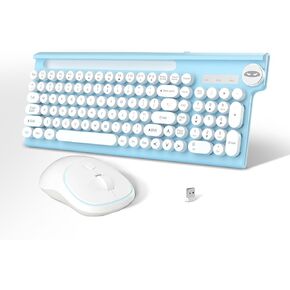 MageGee Wireless Keyboard and Mouse Combo, 2.4G USB 101Keys Office Typewriter, Waterproof Cute Round Retro Aesthetic Keyboard for Computer,PC,Desktops,Laptop, Mac(Grey White Yellow)