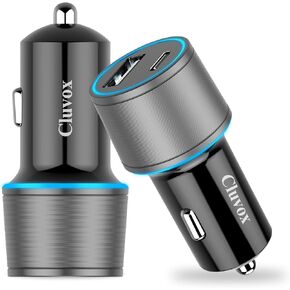 محول شاحن سيارة Cluvox 35W USB C، شحن سريع متوافق مع iPhone 15 Plus/Pro/Max/14/13/12/11، شاحن هاتف Samsung Galaxy للسيارات، عبوتان 20W Type C + 15W شاحن USB للسجائر - وردي