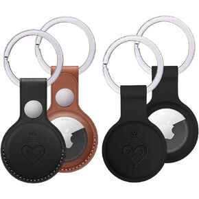 Luxury AirTag Holder, 2-Pack - Waterproof Vegan Leather Case for Apple Air Tag - Keychain, Wallet, Dog Collar Cover - Lightweight, Durable, Scratch-Resistant