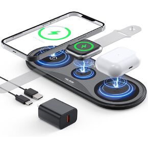 Wireless Charging Pad, TELSOR Portable Wireless Chargers for Multiple Devices, Wireless Charging Station for iPhone 15 14 13 12 11 Pro Max, for Apple Watch 8 7 6 5 4 3 2 SE, for AirPods Pro 3 2 in Saudi Arabia