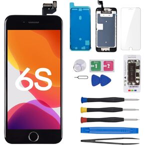 for iPhone 6S Screen Replacement with Home Button 4.7inch Black, LCD Touch Digitizer Display Full Assembly Repair Kit Front Camera Proximity Sensor Speaker Fix Tools for A1633, A1688, A1700