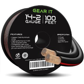 GEARit Speaker Wire 14 Gauge, Speaker Cable 100ft for Car Audio, Home Theater, CCA(Black) | Speaker Wire 14 Gauge with Foot Markers,Polarity Marked,14 AWG Speaker Wires for DIY Installations(CCA,Black) in Saudi Arabia