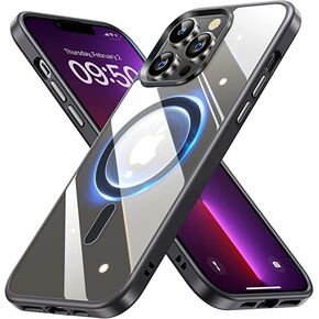 Phone Case Compatible with Magnetic Wireless Charging Devices Scratch Resistant Back Grippy Protective Frame Clear Shockproof Cover (Black, iphone 11)