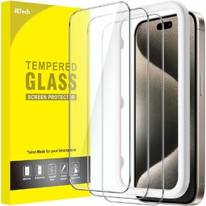 JETech Screen Protector for iPhone 15 Pro Max 6.7-Inch, Tempered Glass Film with Easy Installation Tool, Case-Friendly, HD Clear, 3-Pack
