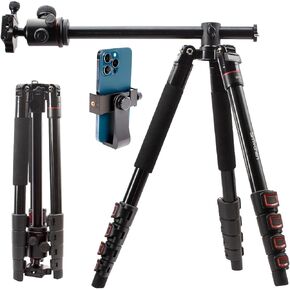 Smvchen 70"Axis Horizontal Tripod Monopod with Ball Head and Phone Clamp Compatible with Cameras and iPhone 15 Pro Max with Rotatable Center Column 5-Section Aluminum Alloy Tripod Max. Load 10kg(Red) in Saudi Arabia