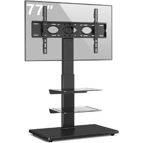Rfiver Universal Floor TV Stand with Swivel Mount and Wood Base Space Saving for 40-77 Inch LED LCD OLED Plasma Flat Panel or Curved Screen TVs, Height Adjustable Tall TV Stand with 2 Shelves, White