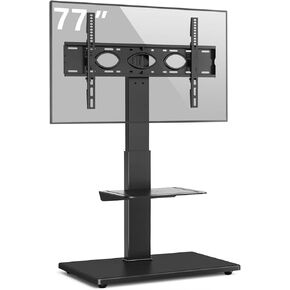 Rfiver Universal Floor TV Stand with Swivel Mount and Wood Base Space Saving for 40-77 Inch LED LCD OLED Plasma Flat Panel or Curved Screen TVs, Height Adjustable Tall TV Stand with 2 Shelves, White