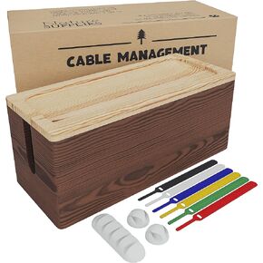 إمدادات ناتشر | صندوق إدارة الكابلات الصغيرة من الخشب الحقيقي باللون البني | صندوق منظم السلك لشرائط الطاقة والمحولات والشواحن ومحور USB | صندوق تخزين الكابل مع الملحقات متضمن| صندوق مخفي الحبل صغير in Kuwait