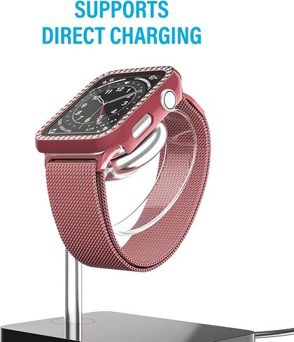 D & K Exclusives Rhinestone Case Compatible with Apple Watch 38mm Series 3/2/1 with Tempered Glass Screen Protector, Bling Crystal Bumper Hard PC Thin Protective Cover for iWatch, Women, Men, Black in Kuwait