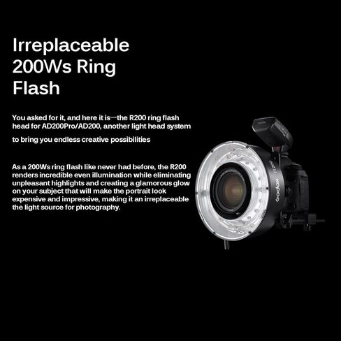 Godox R200 Macro Ring Flash Head for Godox AD200 Pro Godox AD200 Pocket Flash,5800±200K 200Ws High Power for Outdoor Portrait Shooting Wedding Shooting,Fashion Photography,Jewelry Photography,Ect in Saudi Arabia