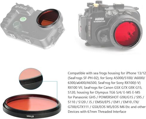 Red Filter for Sea Frogs SF-PH-02, for Meikon Seafrogs housing for FujiTG6/5/4, Sony RX100(I-V), RX100VII, a6500, a6300,a6000,a6400 and Other Case with 67mm Threaded Interface in Saudi Arabia