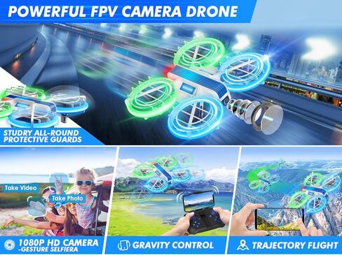 Drone with Camera 1080P HD FPV for Kids and Adults,Hobby RC Quadccopter for Beginners with Bright LED Light,Propeller Full Protect,2PCS Batteries,Kids Toy Easy to Play,M1S Drone in Kuwait