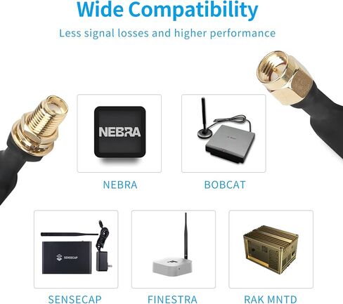 Nelawya LoRa كابل مسطح RP-SMA ذكر إلى RP-SMA أنثى نافذة وباب تغذية من خلال محول تمديد الكابلات المحورية لهوائي LoRa WiFi LoRaWan Bobcat Nebra RAK Helium Hotspot HNT Miner Mining Antenna in Kuwait
