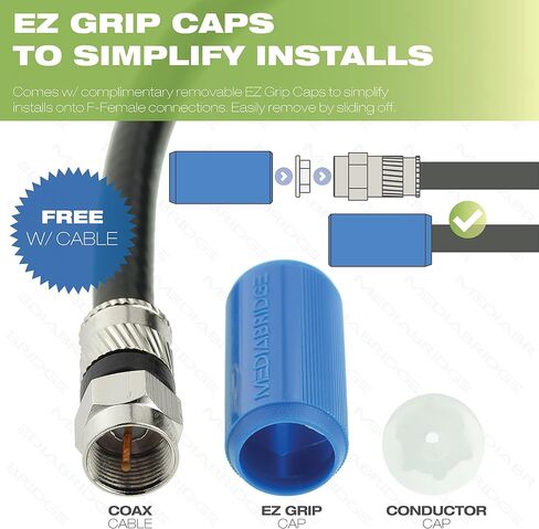Mediabridge™ Coaxial Cable (15 Feet) with F-Male Connectors - Ultra Series - Tri-Shielded UL CL2 in-Wall Rated RG6 Digital Audio/Video - Includes Removable EZ Grip Caps (Part# CJ15-6BF-N1) in Saudi Arabia