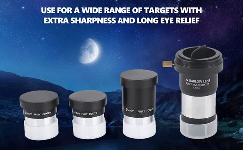 Astronomical Telescope Set Telescope Accessory Kit,Professional 1.25 inch Plossl Telescope Eyepiece Set 4/10/25mm + 2X Barlow Lens Kit for Astronomy in Saudi Arabia
