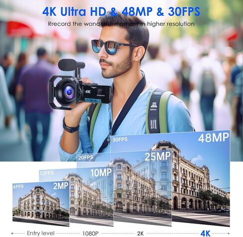 كاميرا فيديو CAMWORLD 4K كاميرا فيديو 48 ميجابكسل UHD واي فاي 16X تكبير رقمي 3.0 بوصة شاشة تعمل باللمس كاميرا للرؤية الليلية كاميرا تسجيل فيديو مسجل كاميرا يوتيوب مع ميكروفون وجهاز تحكم عن بعد وبطاريتين in Kuwait
