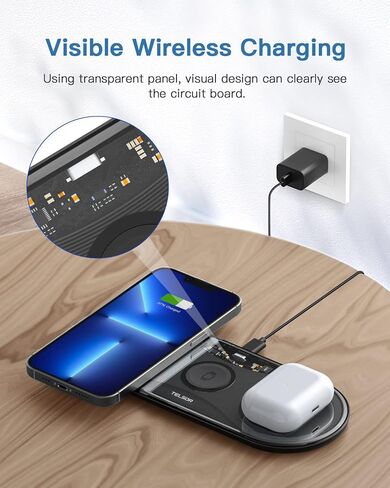 لوحة شحن لاسلكية، شواحن لاسلكية محمولة من TELSOR لأجهزة متعددة، محطة شحن لاسلكية لهاتف iPhone 15 14 13 12 11 Pro Max، لساعة Apple Watch 8 7 6 5 4 3 2 SE، لـ AirPods Pro 3 2 in Saudi Arabia