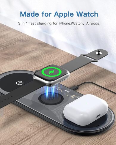لوحة شحن لاسلكية، شواحن لاسلكية محمولة من TELSOR لأجهزة متعددة، محطة شحن لاسلكية لهاتف iPhone 15 14 13 12 11 Pro Max، لساعة Apple Watch 8 7 6 5 4 3 2 SE، لـ AirPods Pro 3 2 in Saudi Arabia