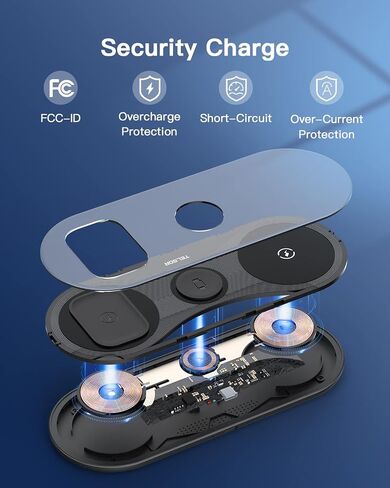 لوحة شحن لاسلكية، شواحن لاسلكية محمولة من TELSOR لأجهزة متعددة، محطة شحن لاسلكية لهاتف iPhone 15 14 13 12 11 Pro Max، لساعة Apple Watch 8 7 6 5 4 3 2 SE، لـ AirPods Pro 3 2 in Saudi Arabia