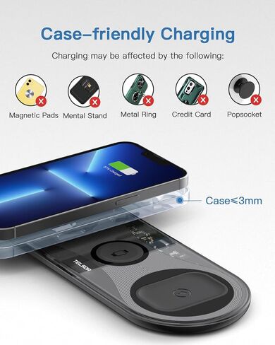 لوحة شحن لاسلكية، شواحن لاسلكية محمولة من TELSOR لأجهزة متعددة، محطة شحن لاسلكية لهاتف iPhone 15 14 13 12 11 Pro Max، لساعة Apple Watch 8 7 6 5 4 3 2 SE، لـ AirPods Pro 3 2 in Saudi Arabia