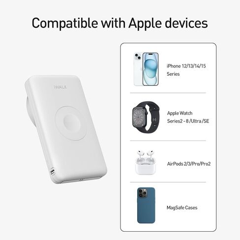 iWALK MAG-X Magnetic Wireless Power Bank with iWatch Charger,10000mAh PD Fast Charging Portable Charger Compact Battery Pack Compatible with iPhone 15/14/13/12 Series,Apple Watch Ultra/8/7/6/5/4 in Saudi Arabia