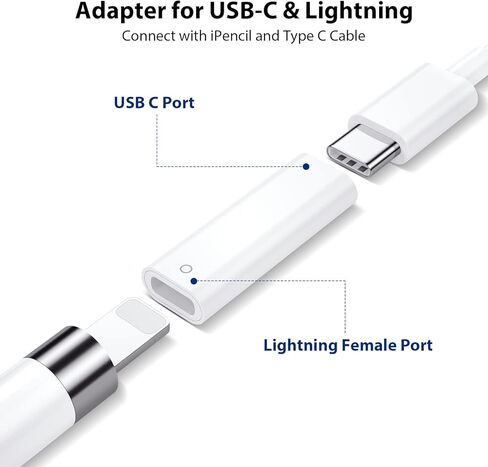محول شحن متوافق مع قلم ابل الجيل الاول من USB-C الى لايتنينج انثى من النوع C، كيبل اقتران بلوتوث، موصل USB-C الى قلم (الجيل الاول) لجهاز ايباد الجيل العاشر 2022 in Kuwait
