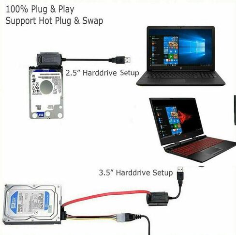 كابل محول SATA PATA IDE من LinaLife إلى USB 2.0 للقرص الصلب القرص الصلب 2.5 بوصة 3.5 بوصة مع محول طاقة التيار المتردد الخارجي in Kuwait