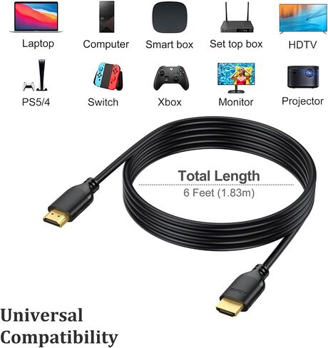 Short HDMI Cable 1 Foot 2-Pack, 4K 1FT HDMI to HDMI Cable High Speed | HDMI 2.0 Cord Supports 4K@60Hz, 2K, 1080P, HDCP 2.2, HDR, 3D, ARC & Ethernet in Kuwait