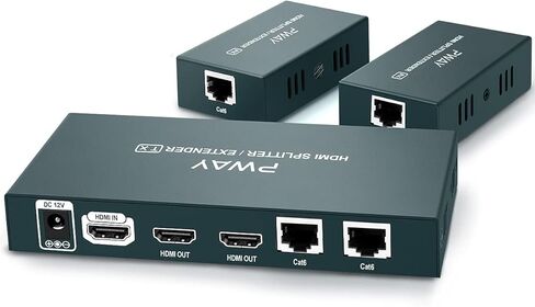 1x2 HDMI Extender Splitter 1080P 3D Over Cat5e/Cat6/Cat7 Ethernet Cable with 2 HDMI Loop Out - Up to 50m/165ft - EDID Management & POC Function for HDTV PS3 PS4 Xbox (1 in 2 Out / 2-Port) in Kuwait