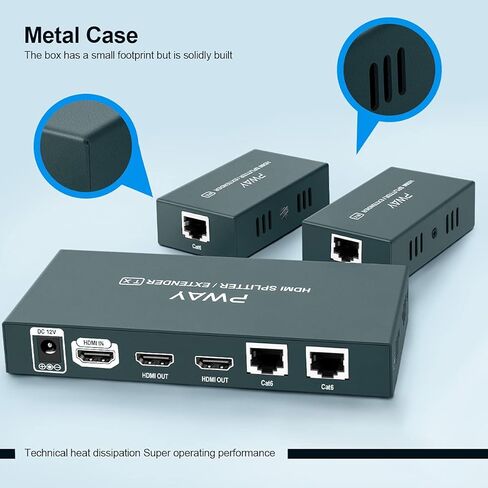 1x2 HDMI Extender Splitter 1080P 3D Over Cat5e/Cat6/Cat7 Ethernet Cable with 2 HDMI Loop Out - Up to 50m/165ft - EDID Management & POC Function for HDTV PS3 PS4 Xbox (1 in 2 Out / 2-Port) in Kuwait