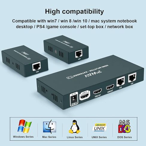 1x2 HDMI Extender Splitter 1080P 3D Over Cat5e/Cat6/Cat7 Ethernet Cable with 2 HDMI Loop Out - Up to 50m/165ft - EDID Management & POC Function for HDTV PS3 PS4 Xbox (1 in 2 Out / 2-Port) in Kuwait