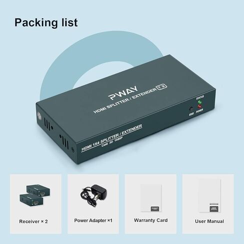1x2 HDMI Extender Splitter 1080P 3D Over Cat5e/Cat6/Cat7 Ethernet Cable with 2 HDMI Loop Out - Up to 50m/165ft - EDID Management & POC Function for HDTV PS3 PS4 Xbox (1 in 2 Out / 2-Port) in Kuwait
