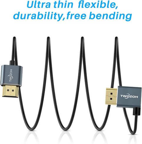 Twozoh Flexible HDMI to HDMI Cable Downward Angled 90° 1FT, Ultra Thin and Slim HDMI Cord Support 3D/4K@60Hz in Kuwait