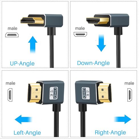Twozoh Flexible HDMI to HDMI Cable Downward Angled 90° 1FT, Ultra Thin and Slim HDMI Cord Support 3D/4K@60Hz in Kuwait